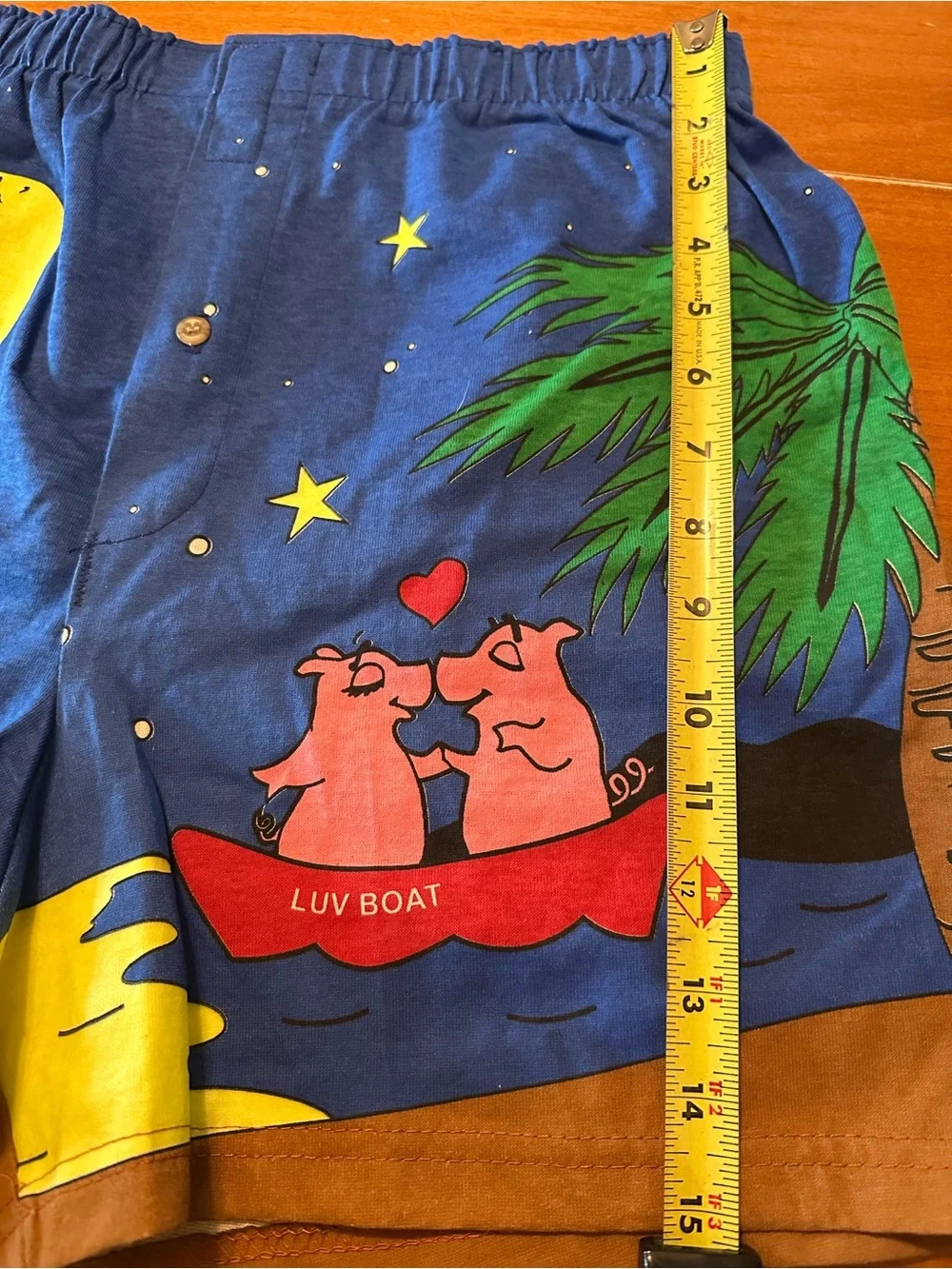 Vintage 1990s Luv Boat Pig Print Cotton Boxer Shorts Retro Novelty Loungewear. L